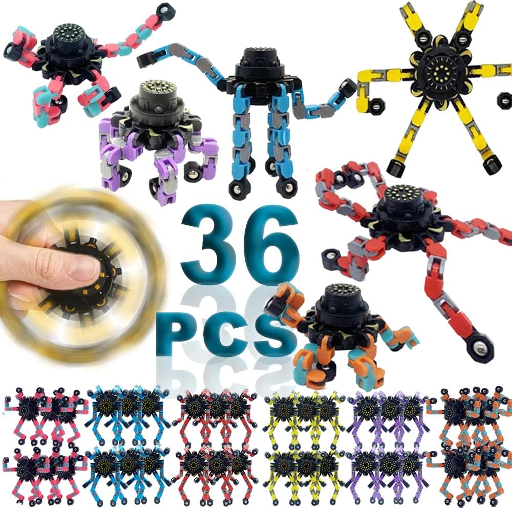 36Pack Fingertip Gyro Toy Fingertip Mechanical Top DIY Deformation Robot Metal Transformabl Gyro Spinners Funny Finger Chain Robot Toy Fidget Spinners Stress Relief ADD ADHD Astium for Kids Adults