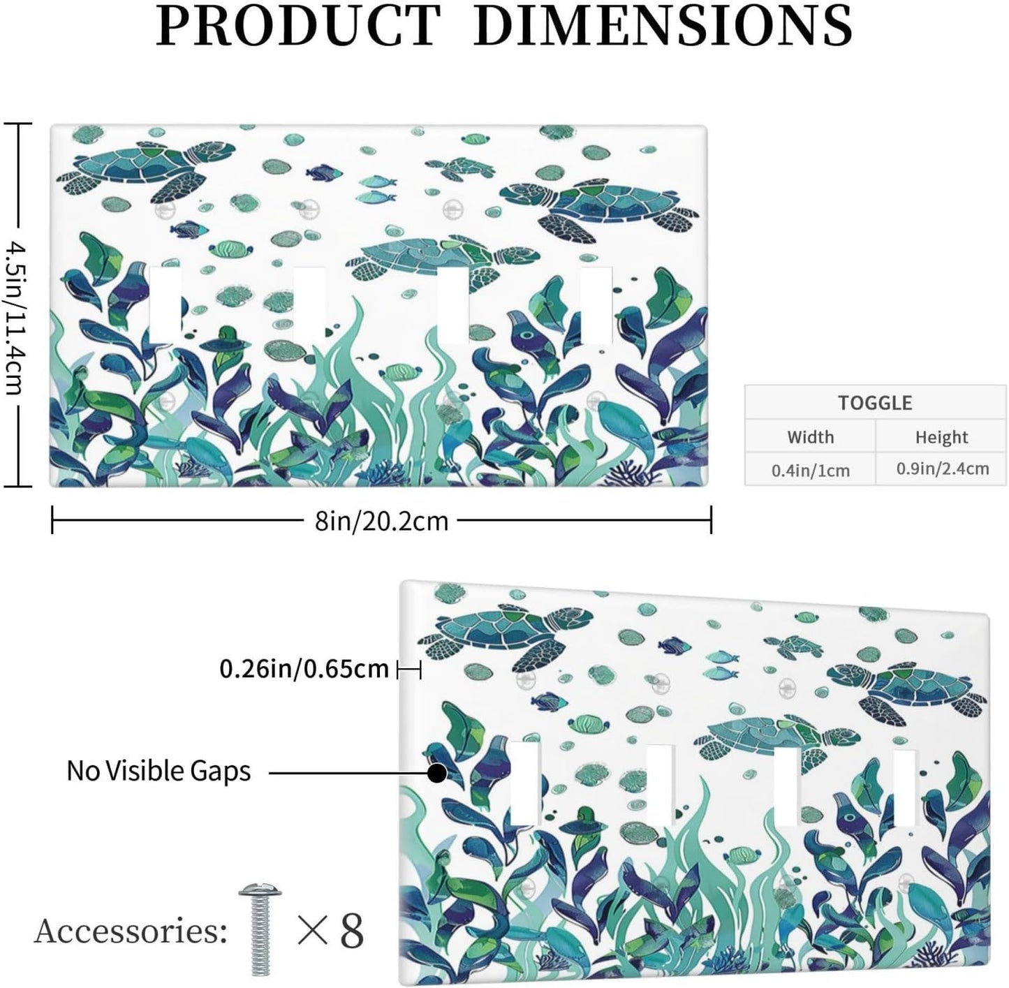 Light Switch Covers Vibrant Turtle Seagrass Watercolor Painting Quad Toggle Electrical Faceplate 4 Gang Wall Plate Decorative Switch Plates for Bathroom living Room Decor