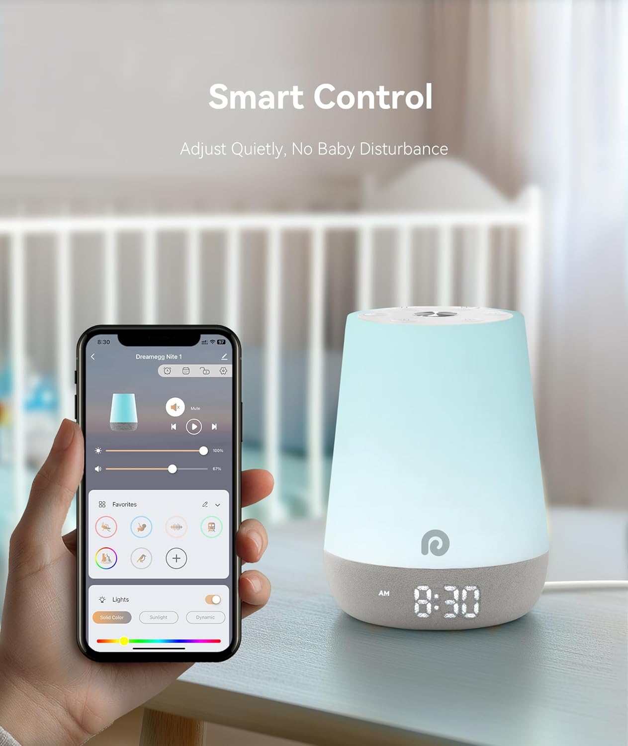 Dreamegg Nite 1 - Baby Sound Machine, Sleep Trainer, Night Light for Kids, Ok to Wake Alarm Clock, 34 Soothing Sounds, App Control, White Noise Sound Machine for Baby Kids Nursery(Sleepy Ellie)