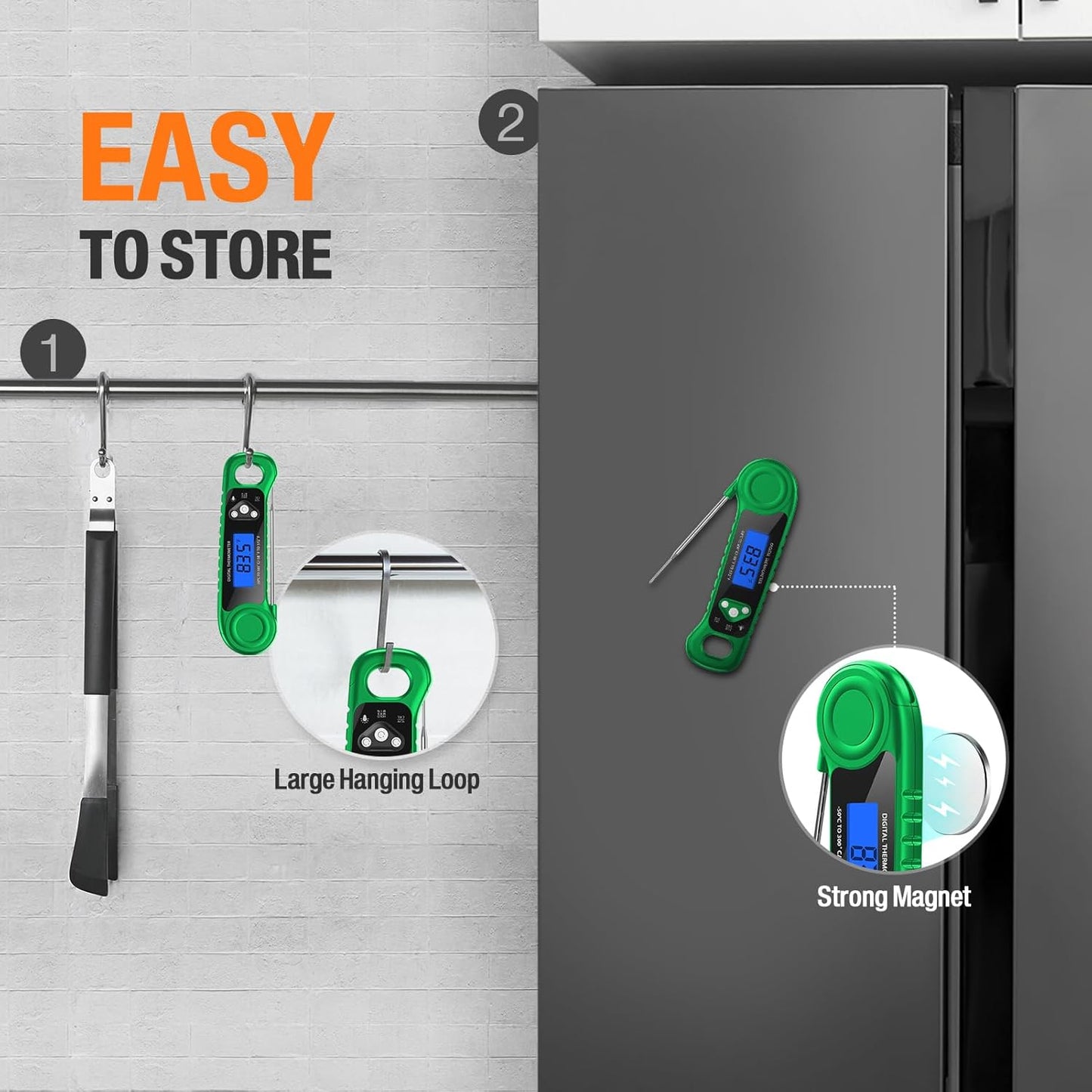 Digital Meat Thermometer for Grilling, Candy Thermometer Instant Read Food Thermometer Waterproof with Backlight for Cooking, Deep Fry, BBQ, Grill, Smoker and Roast (Green)