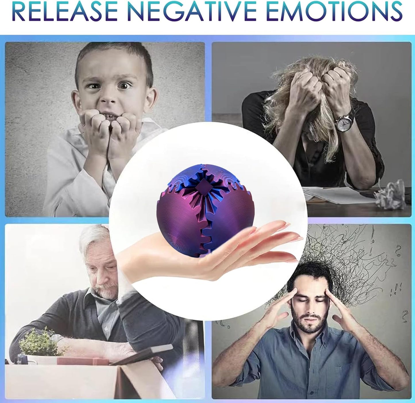 Gear Ball 3D Printed, The Steampunk Whirling Wonder Fidget Ball Toy, Gear Ball 3D Model Cube Fidget Toy, Funny Stress & Anxiety Relaxing Fidget Toy for Adults & Kids (Blue&Pink)