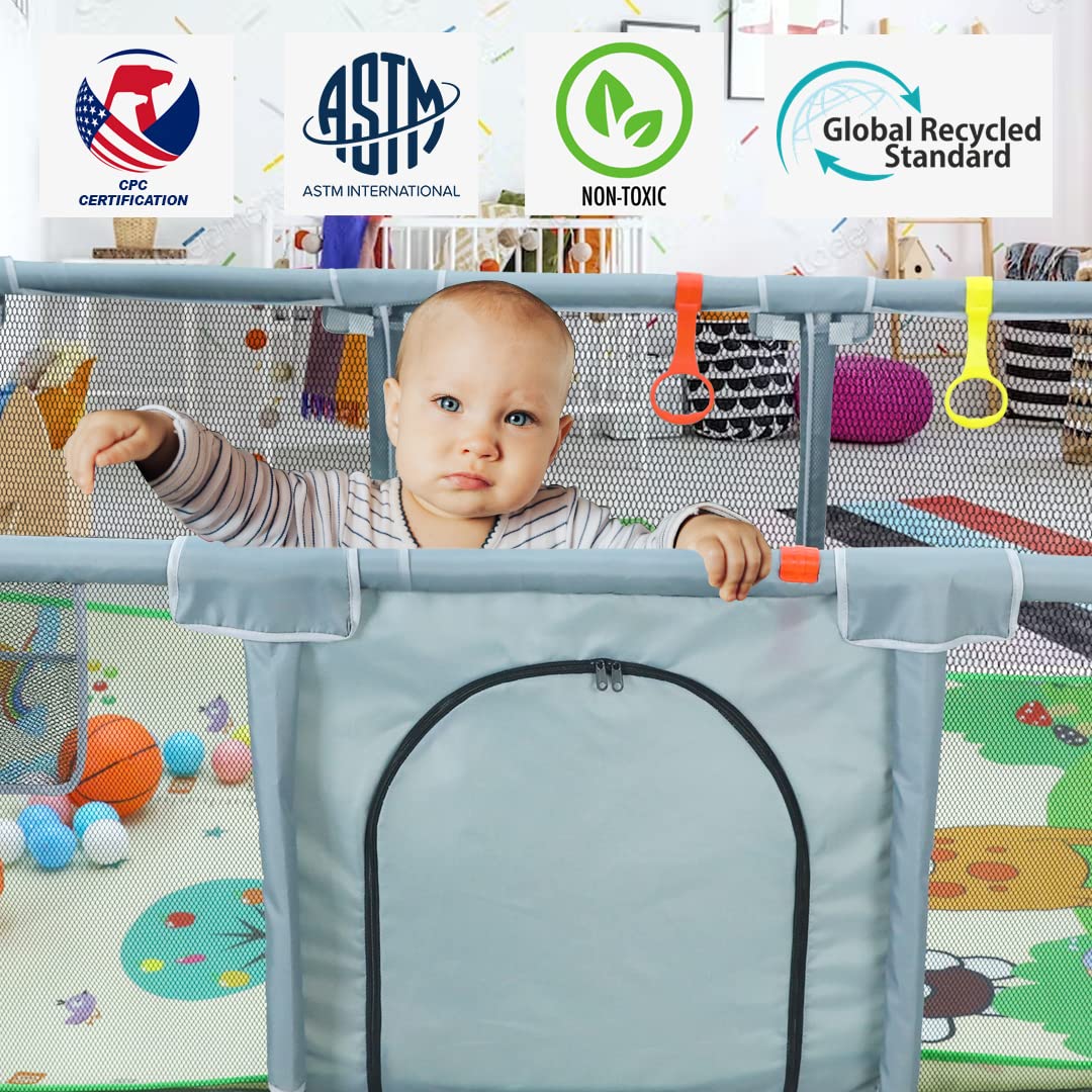 Upgrated Baby Playpen with Mat, Playpen for Babies and Toddlers, Large Playpen with Mat, Sport Playpen, Play Pen with Accessories, Baby Fence, PlayPen Indoor & Outdoor Activity, Sturdy Kids