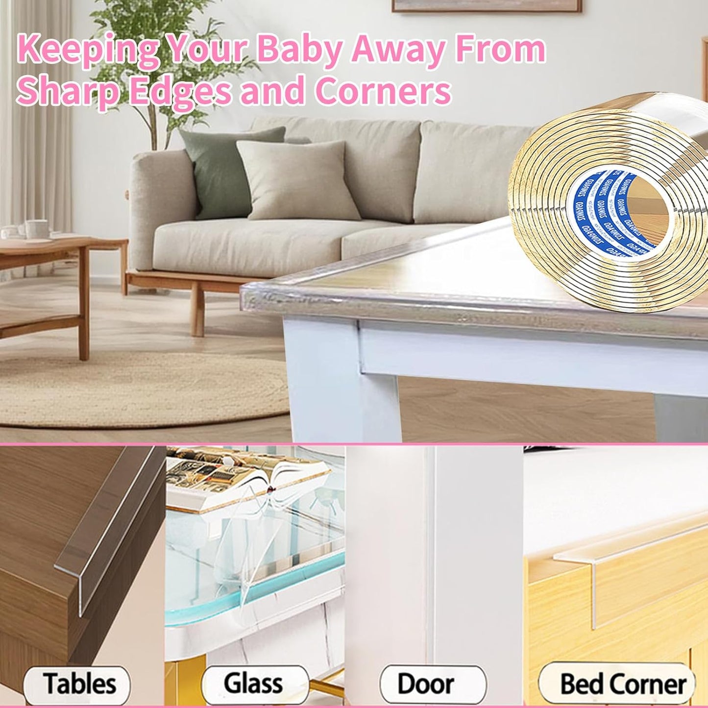 Clear Soft Corner Protectors for Furniture Strip,1.6in x 13FT,Sharp Edge & Table Bumper,Window Edge,Wall Protector, Soft Corner Guards Safe for Proof,Table Corner Protectors in Family