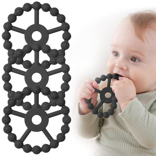 3 Pack Ring Teether, Silicone Teething Ring Toys for Babies 6 Months, Seposeve Baby Teethers 6-12 Months 12-24 Months, Easy to Grasp Toy for Baby Teething Relief