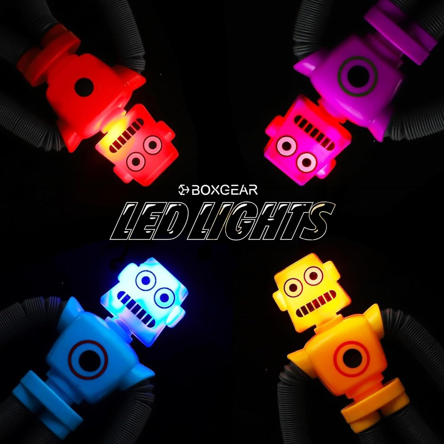 Boxgear 4 Pieces LED Shape Changing Robot Toy, Telescopic Pop Tubes Fidget Toys, Sensory Toys for Girls Boys (Robot)