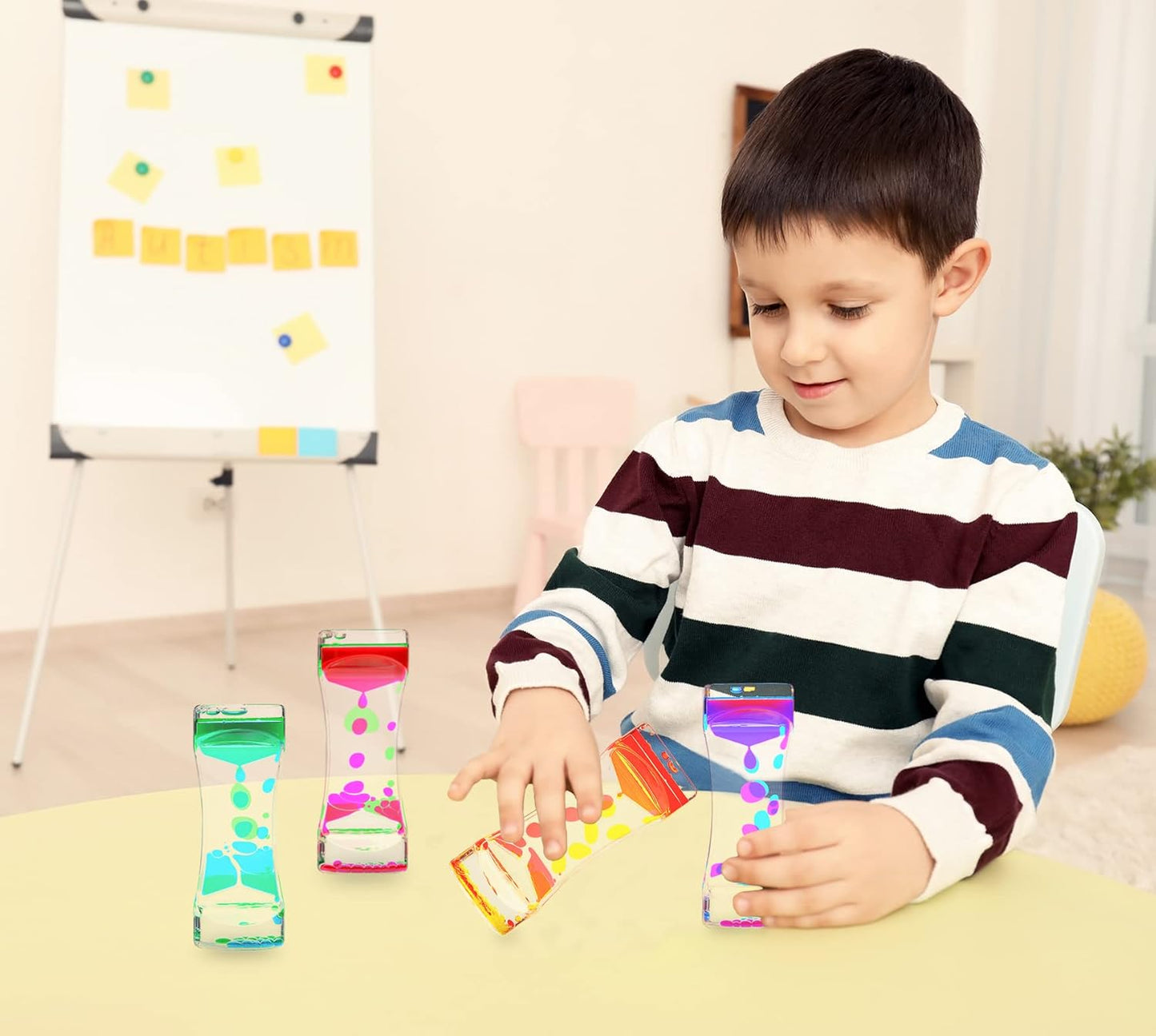 Liquid Motion Bubbler, 4 Pack Stress Management Sensory Toys, Relief Fidget Bubbler,Relaxing Water Timers,ADHD Anxiety Autism Activity,Office Home Colorful Hourglass Desk Decor