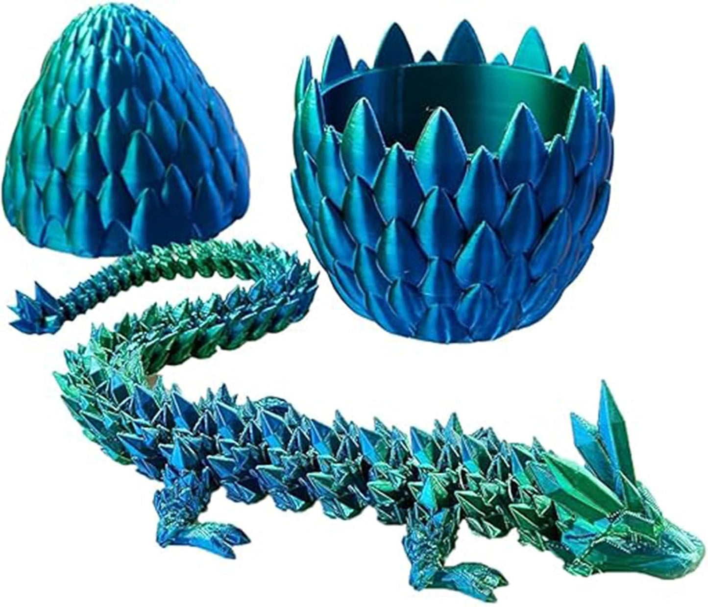 Dragon Egg,3D Printed Articulated Dragon,Dragon Eggs with Dragon Inside,Dragon Toy,3D Printed Dragon Egg Fidget Toys,New Full Articulated Dragon Crystal Dragon (Blue Green)