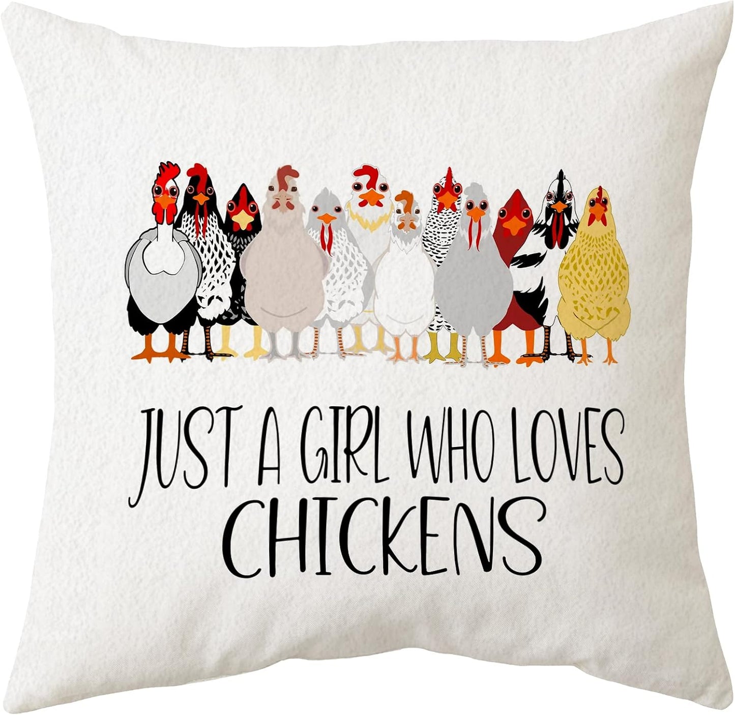 Sidhua Farmhouse Chicken Themed Pillowcase Decorations for Home, Just A Girl Who Loves Chickens Throw Pillow Cover 18”x18”, Chicken Lover Gifts, Farmer Girl Gifts