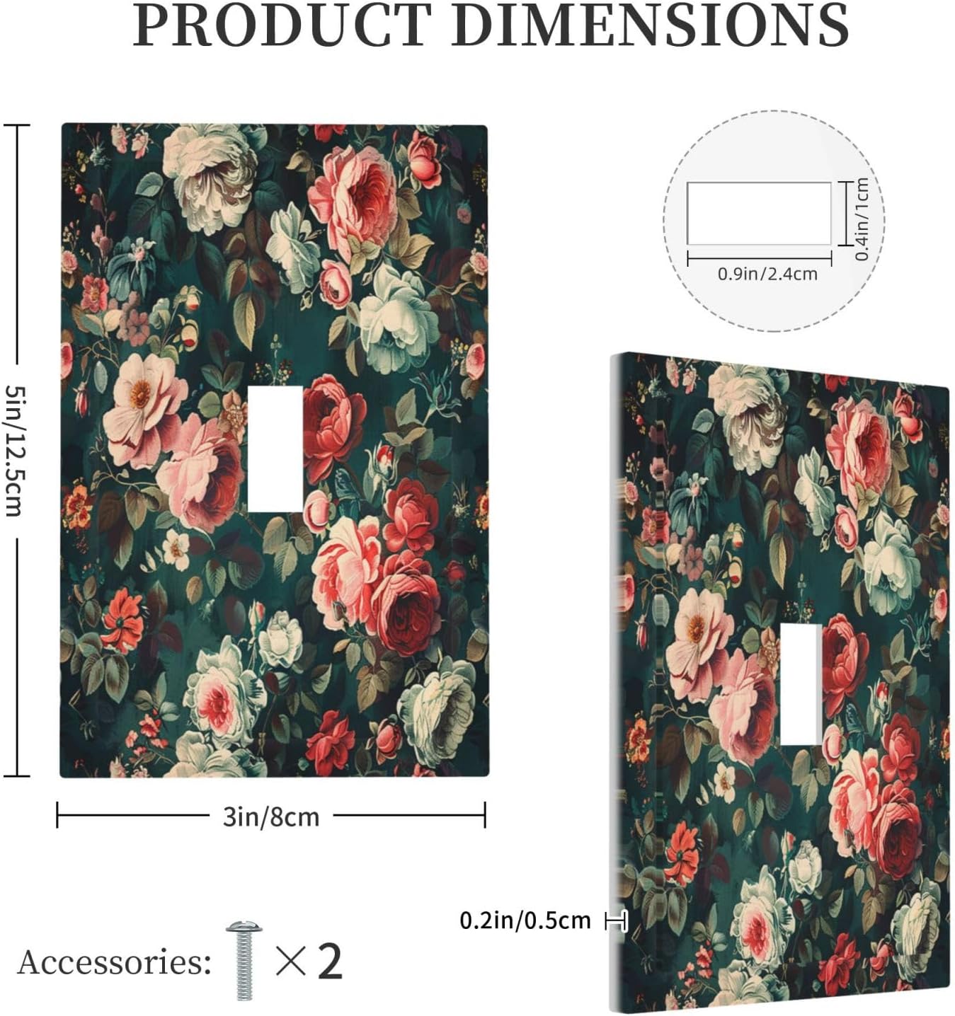 Decorative Light Switch Cover Baroque Vintage Peony Flower Floral 1 Gang Single Toggle Device Electrical Faceplate Switchplates Decorator Outlet Wall Plate for Bedroom Farmhouse Decor