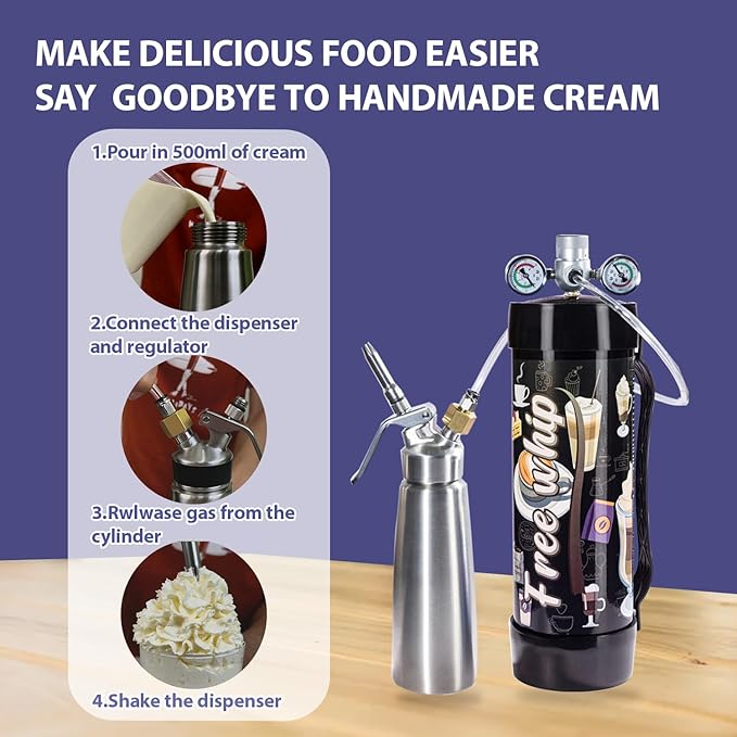 2100g Whipped Cream Charger 3.3L Steel Tank Nitrous Canisters 4 pack，Compatible with most dispensers