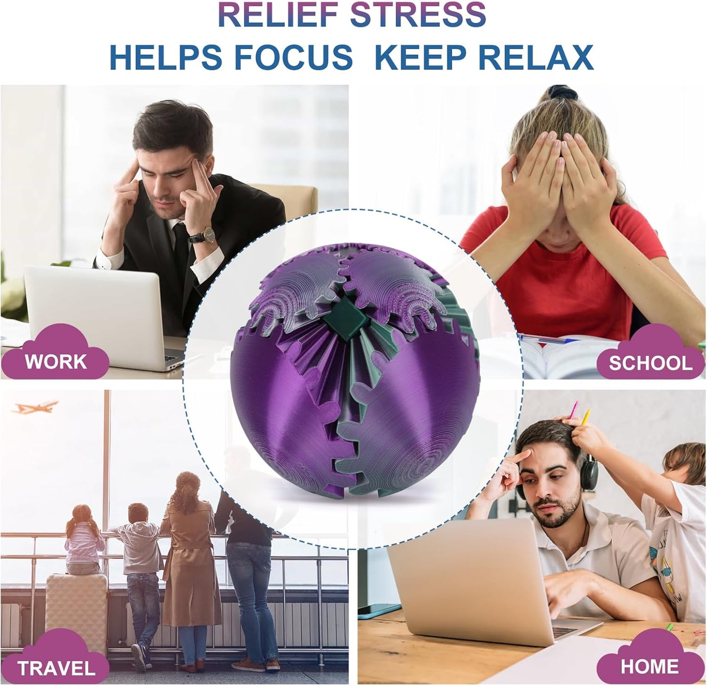 Gear Ball, Gear Sphere, 3D Printed Gear Ball Spin Ball Cube Fidget Toys GearSphere Ball, Stress Ball, Gear Sphere Desk Toy, Fidget Ball, Gear Toy for Stress and Anxiety Relaxing (Laser Color D)