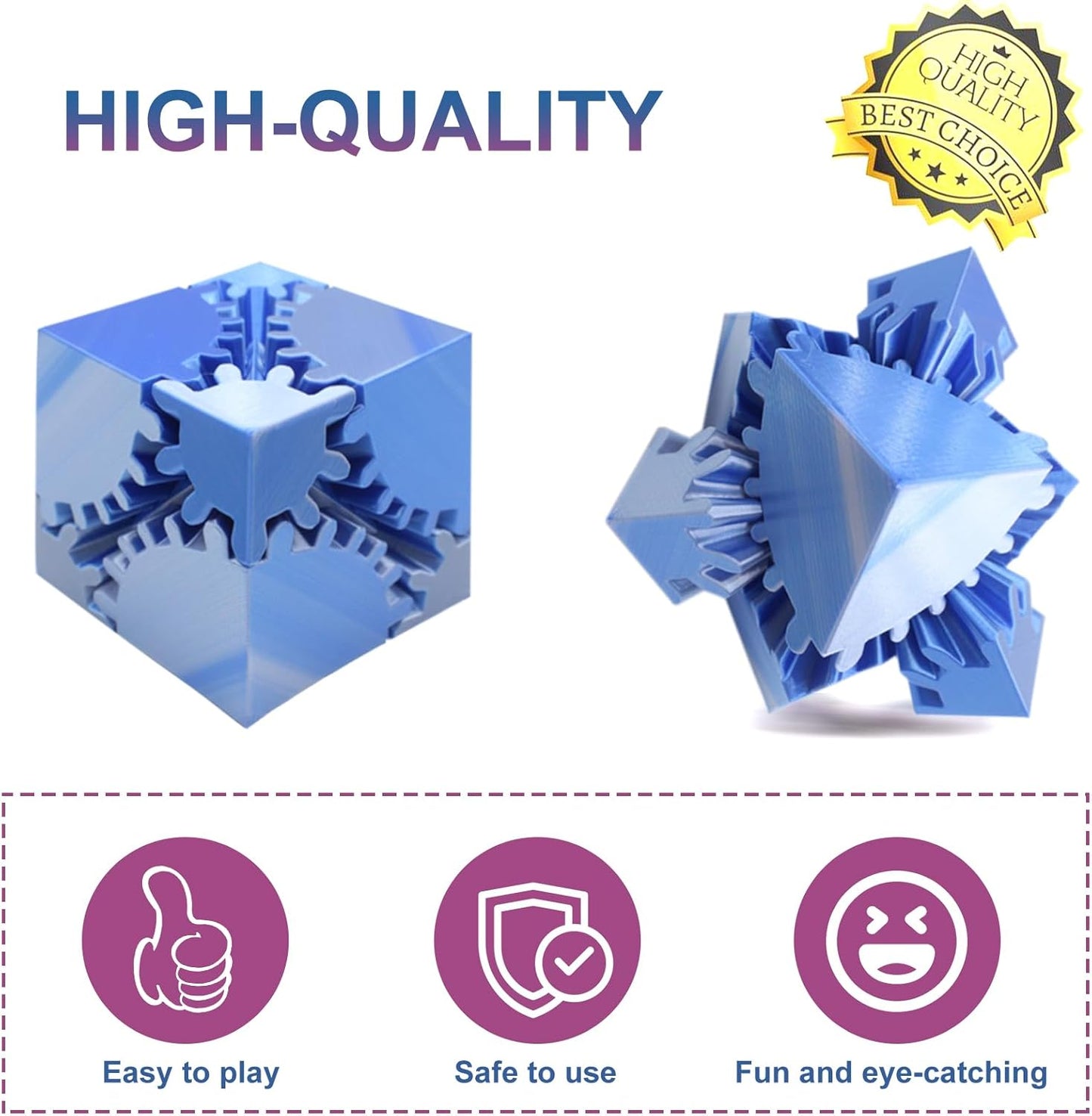 Gear Sphere Gear Cube 3D Printed Gear Ball Spin Cube Fidget Toy Relieving Stress & Anxiety, Fidget Cube GearSphere Desk Toy, Whirling Wonder Fidget for Sensory and Autism (Laser Blue Silver)