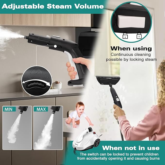 Steam Cleaner, Steamer with 23 Accessories, Powerful Multipurpose Portable Steamer for Cleaning to Remove Grime, Grease, for Multi-Purpose and Multi-Surface Floors, 16.4ft Power Cord