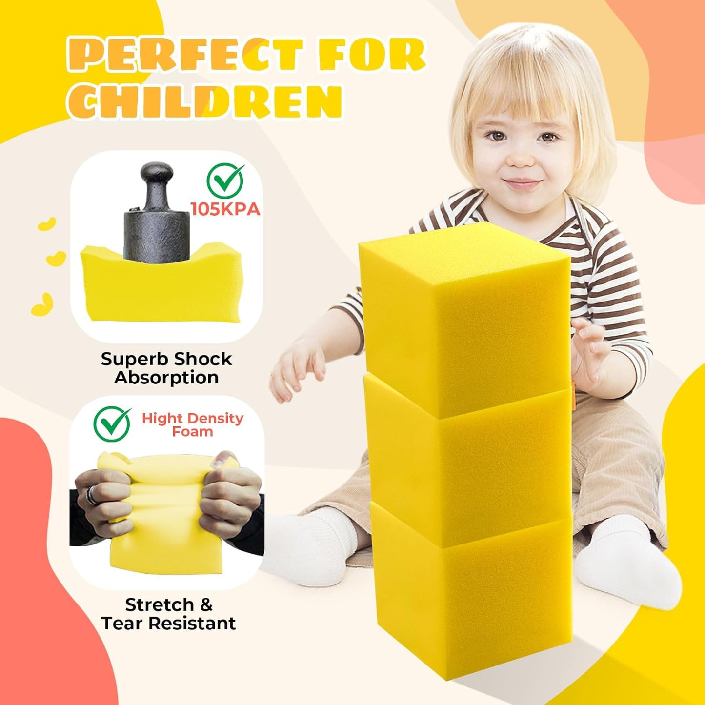 Foam Pit Cubes, 24 PCS 5 Inches Gymnastics Foam Blocks Trampoline Blocks, Multi-Sport Protective Padding for Freerunning, Trampoline, Parkour, Skate Parks & BMX -Yellow