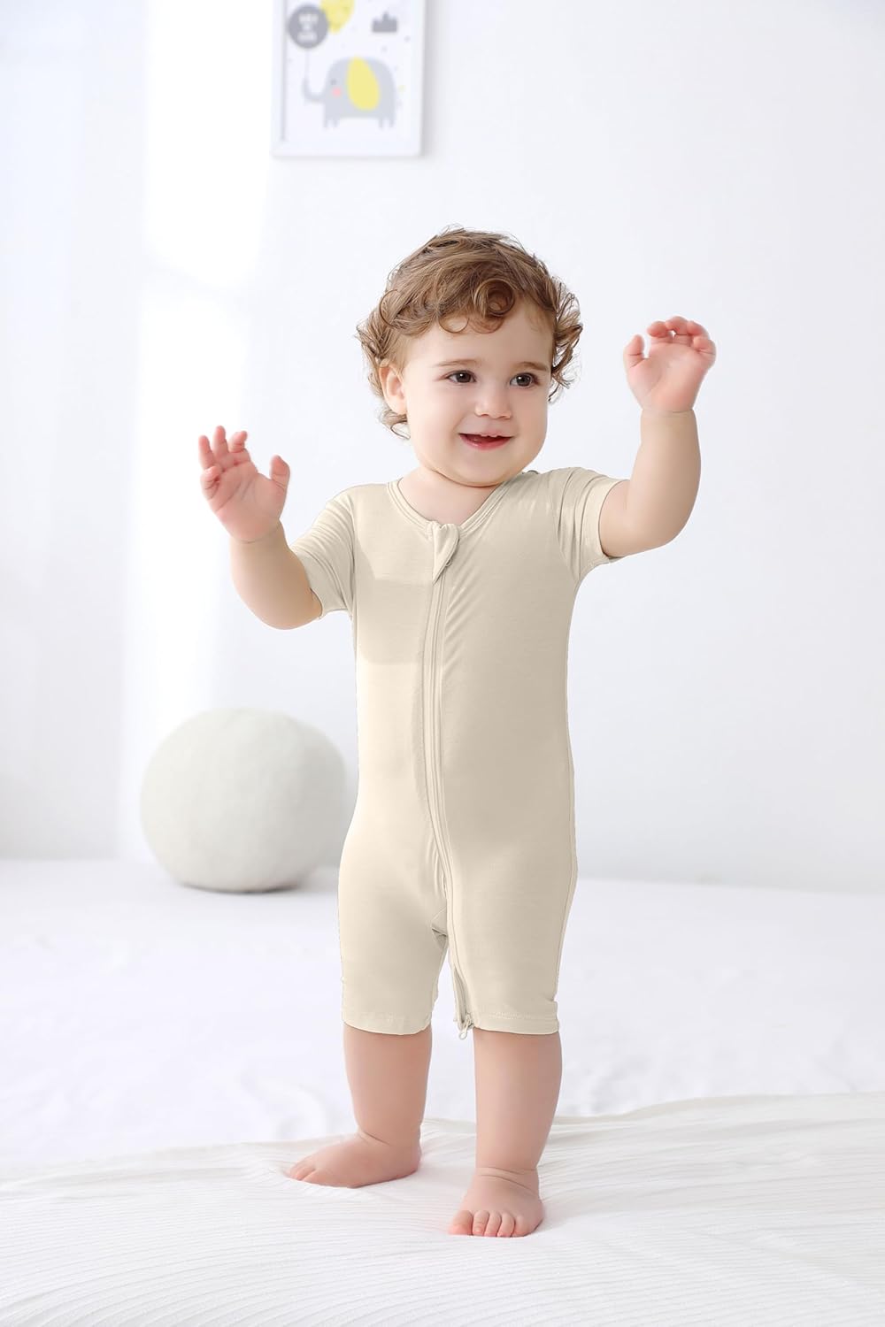 GUISBY Rayon made from bamboo Baby Pajamas Short Sleeve Footless Rompers 2 Way Zipper Sleeper for Baby