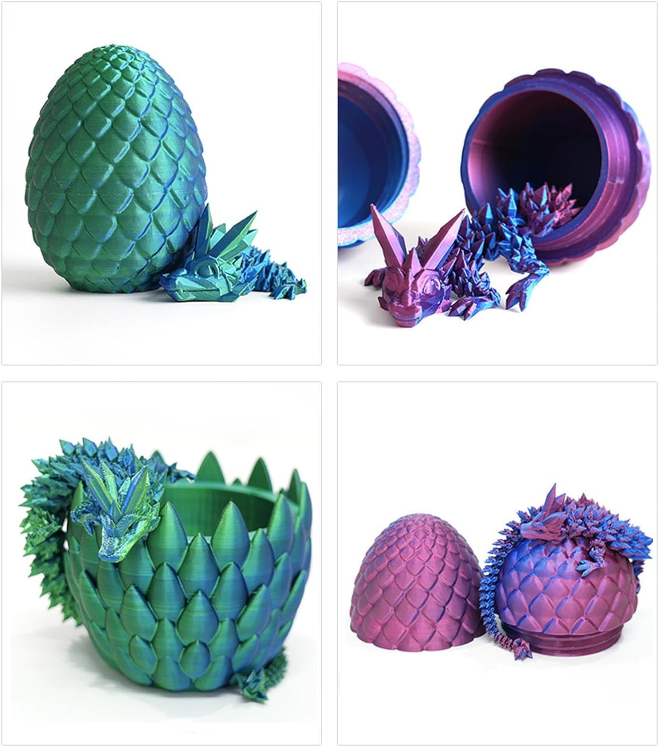 Surprise 3D Printed Dragon Egg Articulating Gemstone, 3D Printed Dragons, Relief Anxiety - Articulated Joints for Kids and Adults Home Office Decor Executive Desk Decor (Luminous)