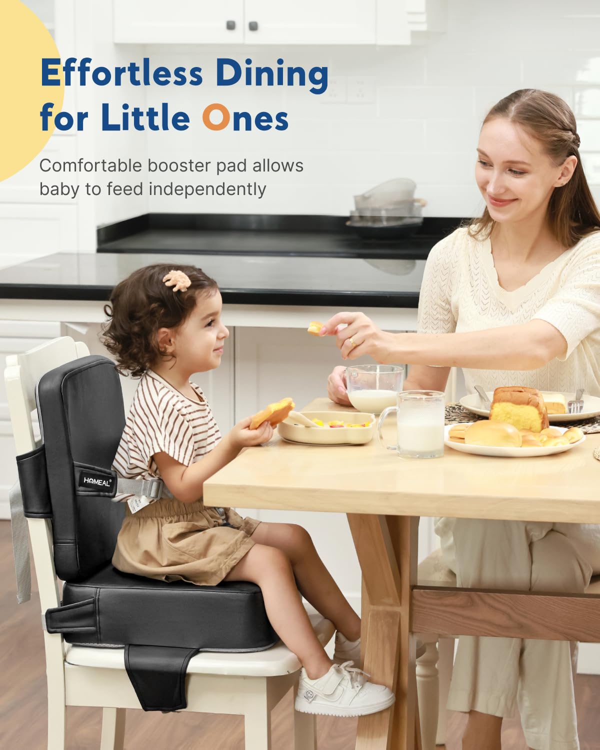 HOMEAL Booster Seat for Kitchen Chair - Toddler Booster Seat for Dining Table - Dining Seat with Adjustable Straps - Non-Slip Base & Breathable Fabric - Dark Gray