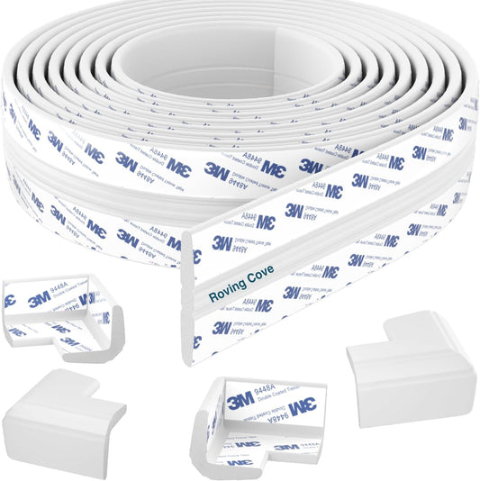 Roving Cove PreFit (Classic) Furniture Edge Corner Protector (Standard 15ft Edge 4 Corners), Baby Proofing Bumper Guards, Oyster White (Off White), Pre-Taped, for Straight Smooth Surfaces