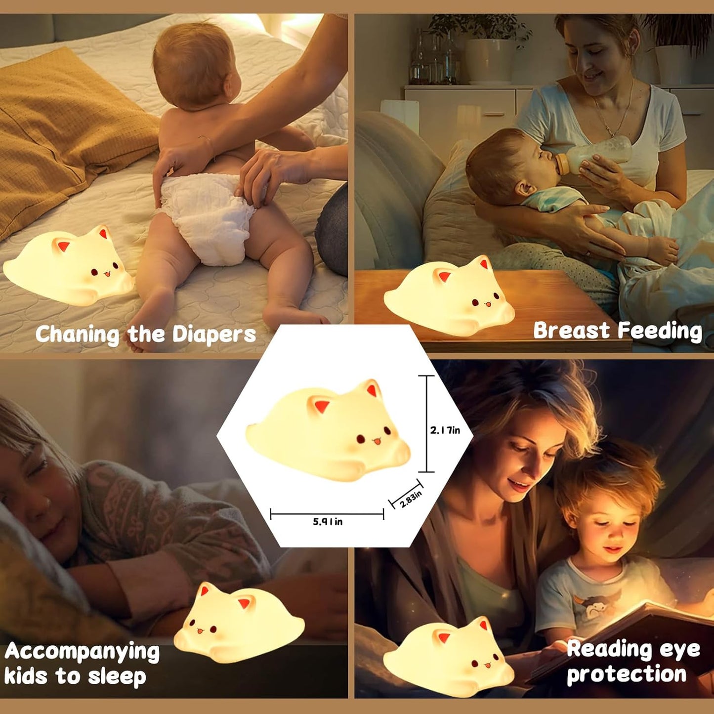 Tremdwoto Cat Night Light for Kids,Cute Colorful Night Light Baby Girl Squishy Night Light Lamp 1/3 Hour Timer Kitty Light Dimmable Nursery Lamp Nightlight (cat-Playing)