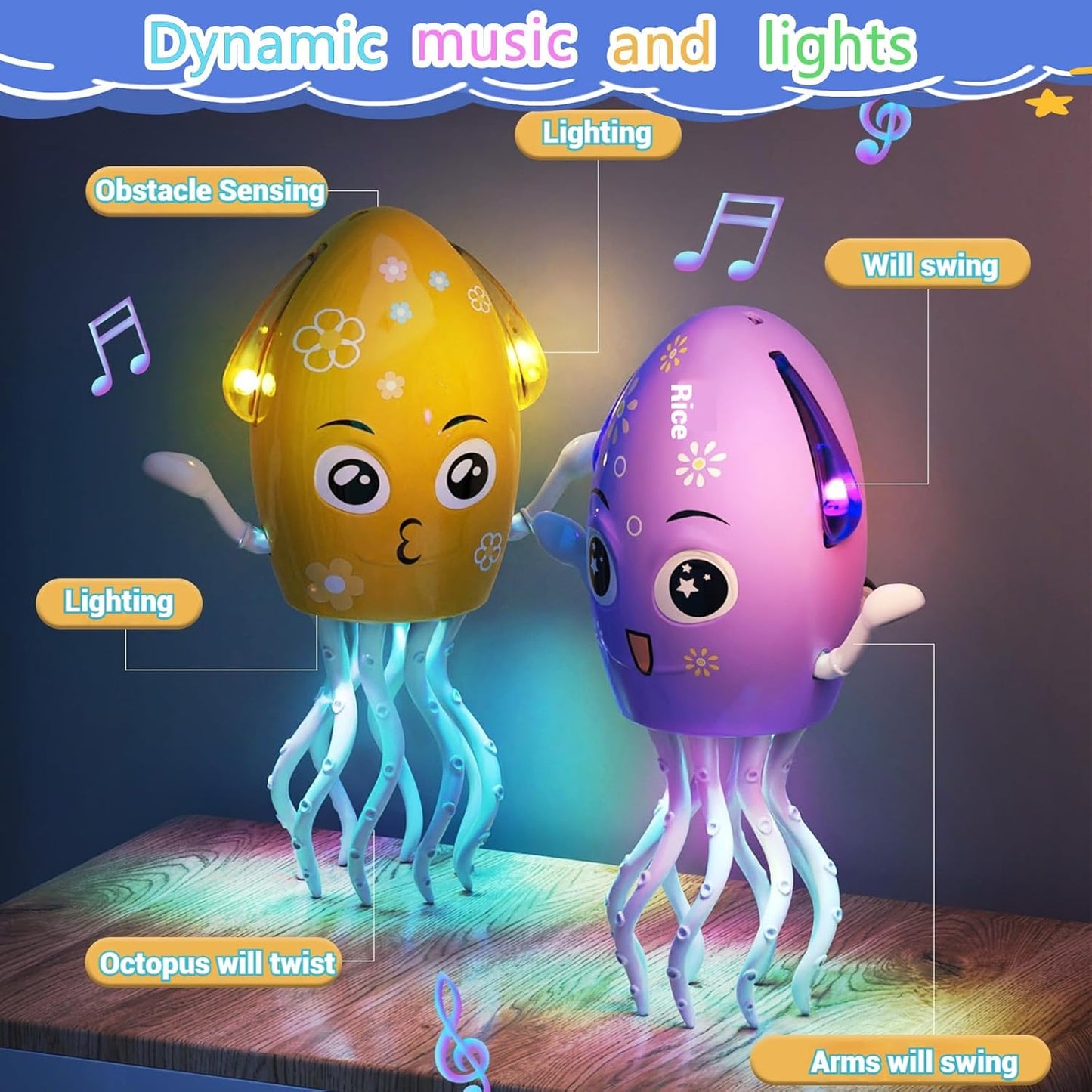 Dancing Octopus Toy Electric Crawling Baby Toy with Lights & Music Tummy Time Octopus Toy | DIY Expressions, Obstacle Avoidance | for Boys and Girls Party Gift Birthday, Christmas (Green)