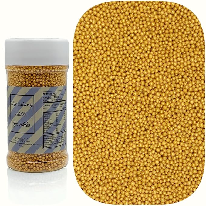 Dynastang 2mm Gold Pearls Sprinkles Edible Pearls Cake Decorating Stars Cake Decorations Cupcake Toppers Cookie Decorating Perfect for Cakes, Cupcakes, Desserts Toppings 3OZ