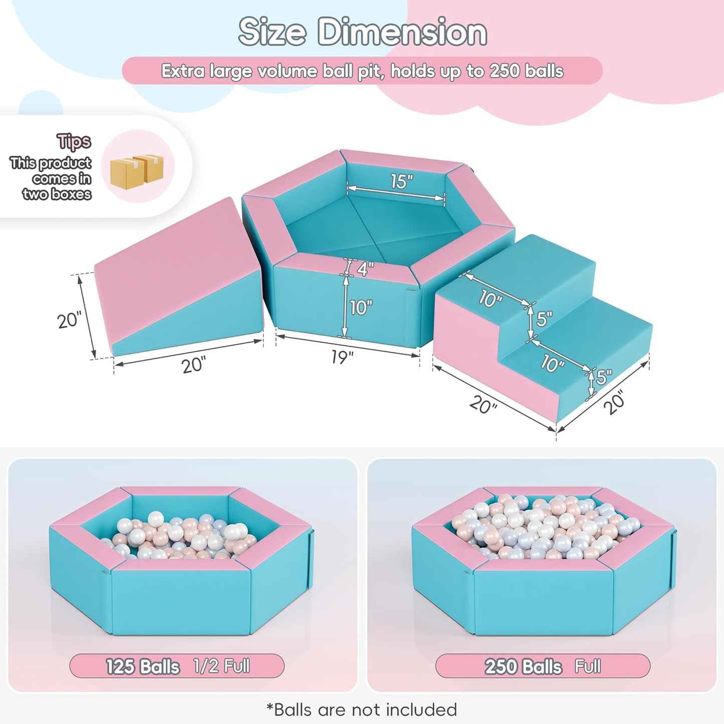 Foam Climbing Blocks for Girls Toddlers,Pink Soft Play Set Ball Pit,Climb & Crawl Foam Playset for Kids, Toddler Climber Indoor with Pad,Easy to Clean