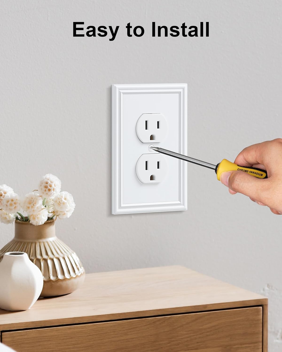 4-Pack Duplex Outlet Cover, Durable Solid Zinc Alloy Decorative Switch Plates and Outlet Covers, Pure White Wall Plates for Electrical Outlets, 1 Gang Receptacle Cover, Corrosion Resistant