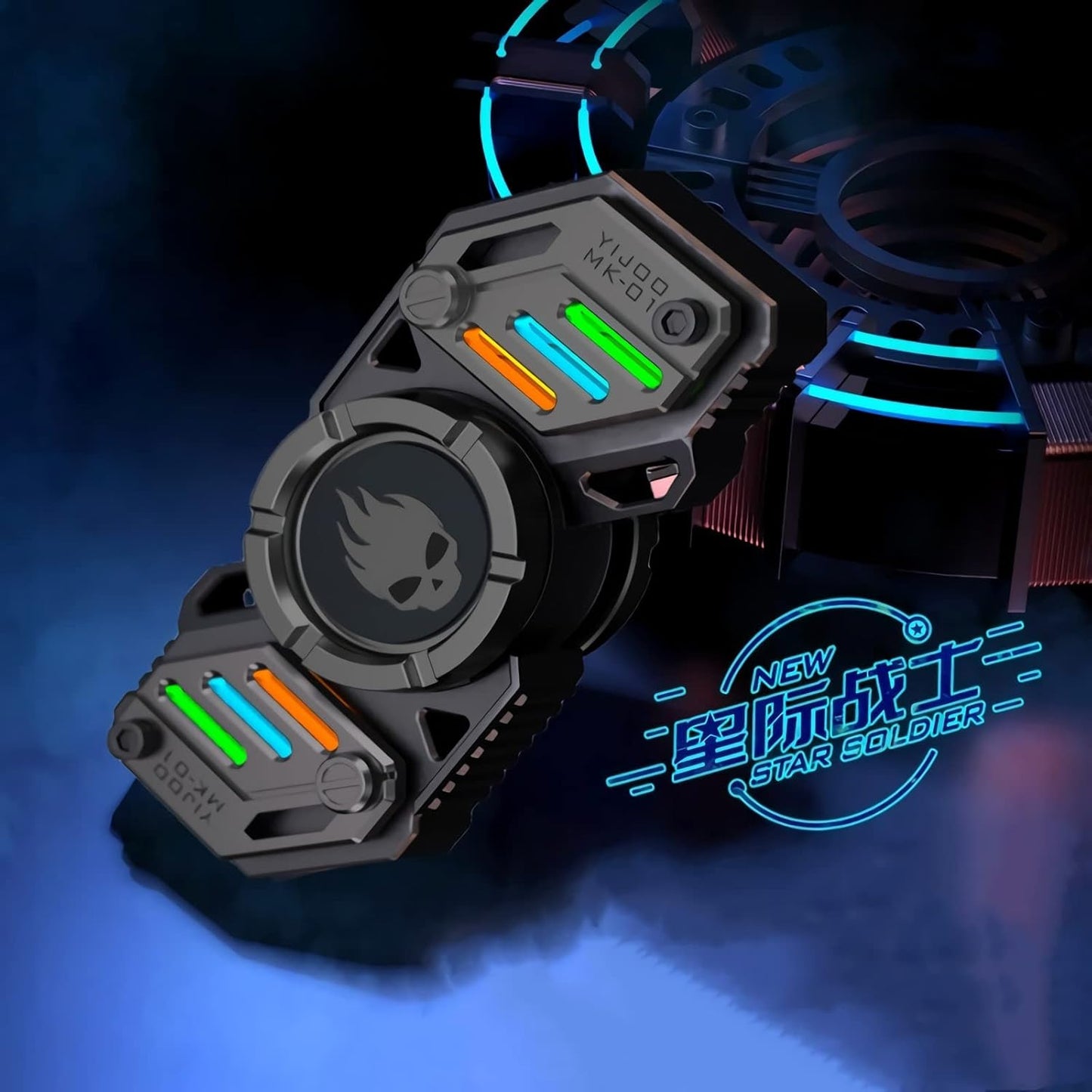 Fidget Spinner, Colorful Glow in The Dark, High Speed and Silence, Cool Metal Mechanical Gear Shape Design with Skull Symbol, Anti-Anxiety and Stress Release for Kids and Adults