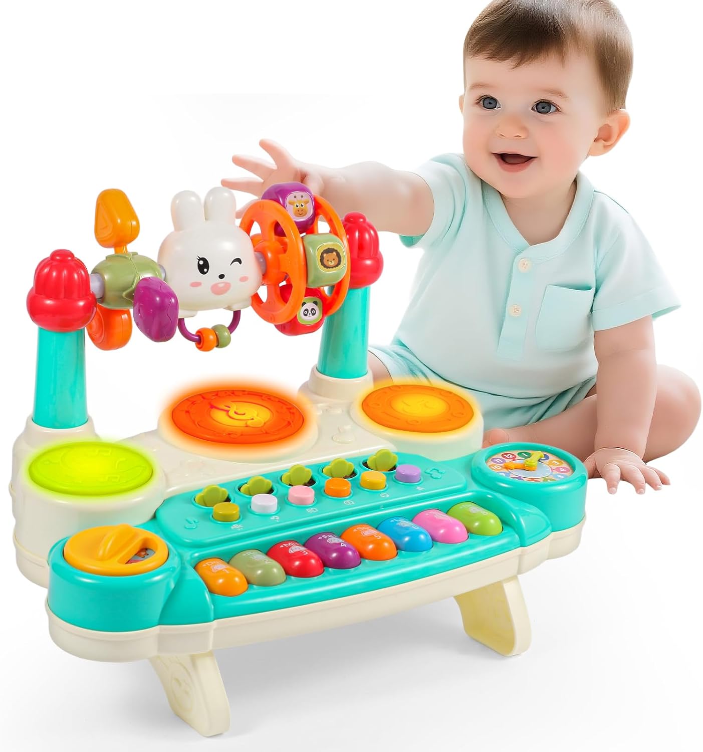 Baby Educational Musical Toys for 18-24 Months Toddlers 2 3 4 5 6 Years Old Boys Girls, Interactive Early Learning Toy for Kids Piano Drum Set Montessori Toys Christmas Birthday Gifts Green