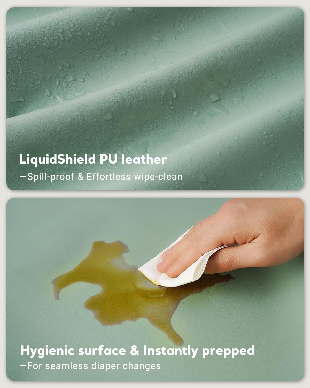 Vegan Leather Waterproof Baby Changing Pad - Wipeable, Extra Thick & Portable & Non-Slip Diaper Mat for Dresser, Crib, Travel | Soft & Safe (Green)