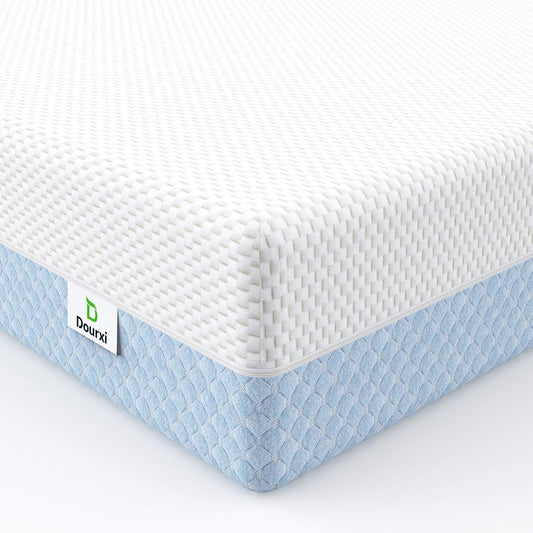 Crib Mattress, Dual Sided Comfort Memory Foam Toddler Bed Mattress, Triple-Layer Breathable Premium Baby Mattresses for Infant and Toddler w/Removable Outer Cover - White&Blue