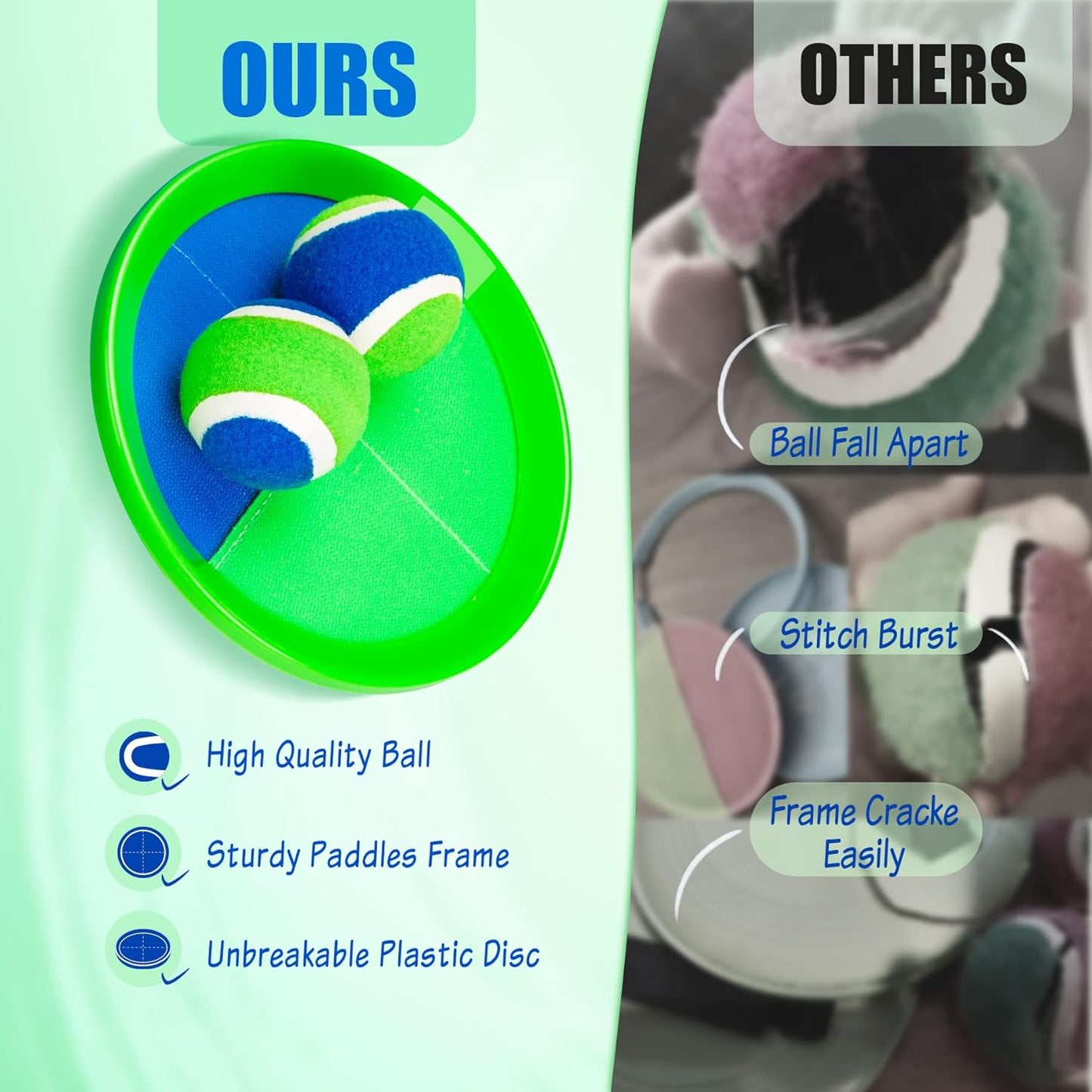 Toss and Catch Ball Set 4 Pack - Beach Toys Pool Toys Outdoor Games for Family Toddlers Kids Adults - Outside Yard Toys - Classic Birthday Gift for 3 4 5 6 7 8 9 10 11 12+ Years Old Boys Girls