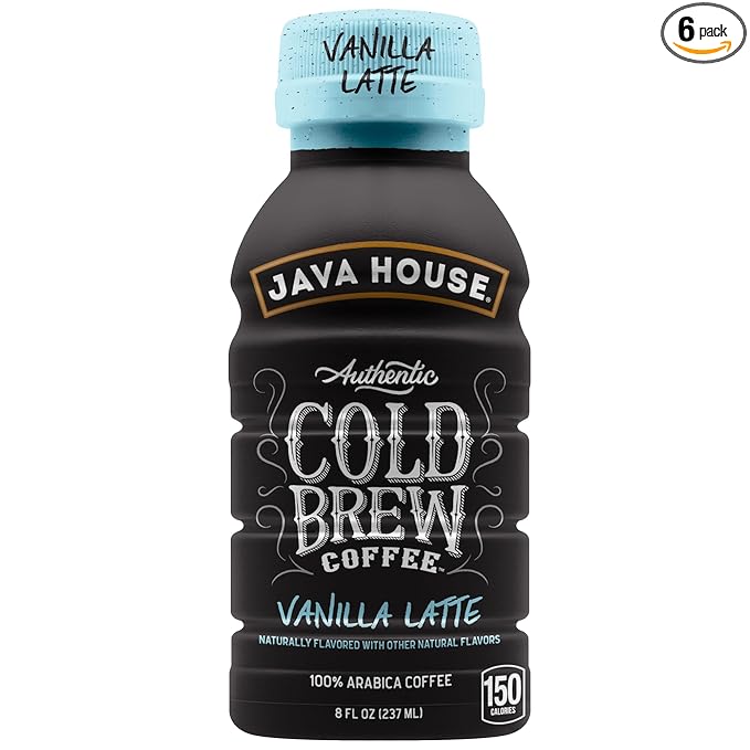 Java House Cold Brew Coffee, 6 Pack of 8oz Bottles, Ready to Drink Instant Cold & Iced Coffee (Vanilla Latte)