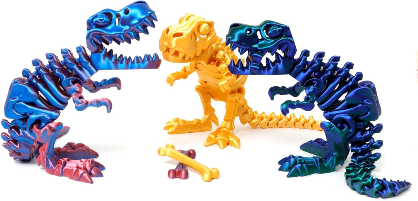 Flavery 3D Printed Dinosaur with Bones - 10 inch Flexible T-Rex Skeleton with Bones, 3D Fidget Toy, Birthday Gift, Dragon Collection, Desk Executive Toy - (Red Mix Blue)