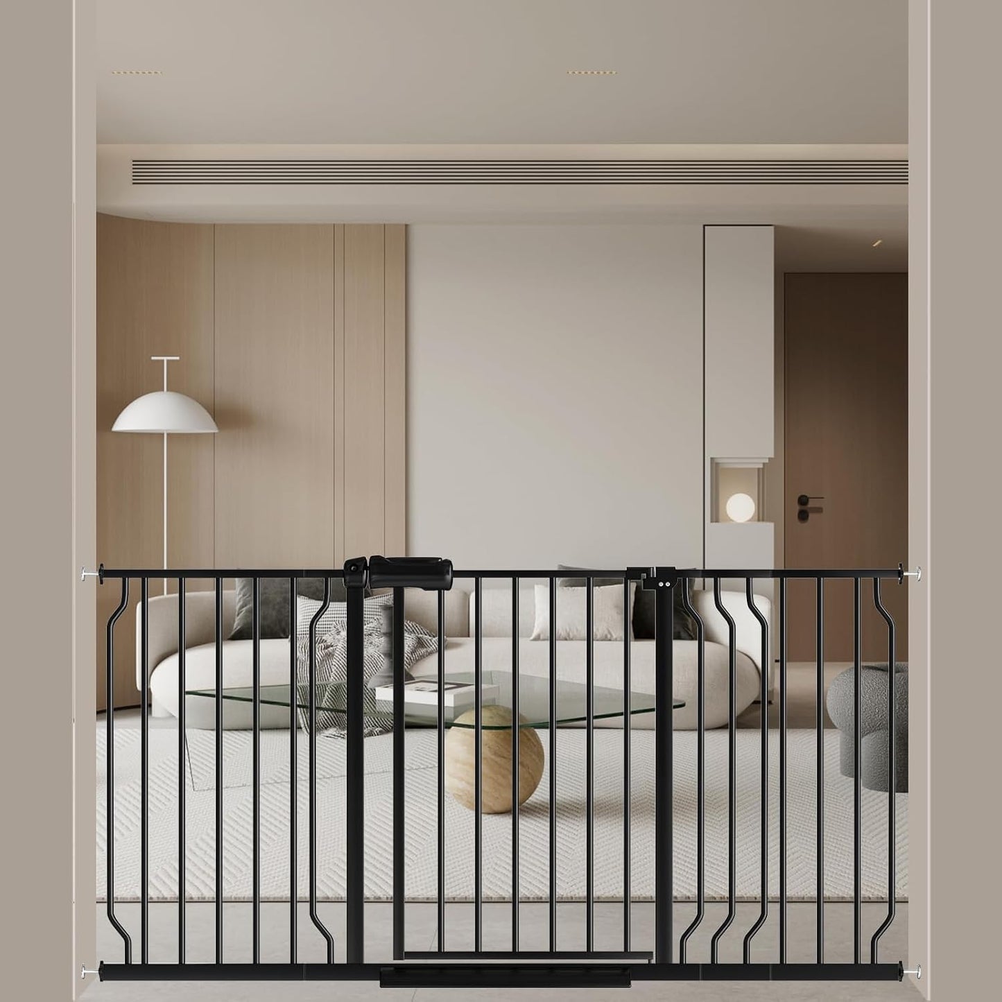 WAOWAO Baby Gate 52.76-62.2" Extra Wide Pressure Mounted Walk Through Swing Auto Close Safety Black Metal Toddler Kids Child Dog Pet Puppy for Stairs,Doorways,Kitchen