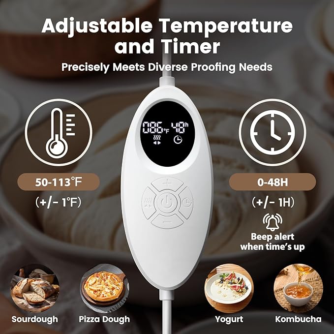 Folding Bread Proofing Box with 50-113℉ Temp Control & 48H Timer, Dough Proofer with Metal Rack, Humidor, Ideal for Sourdough, Bread Baking, Pizza, Yogurt, Kombucha, Perfect for Compact Kitchens