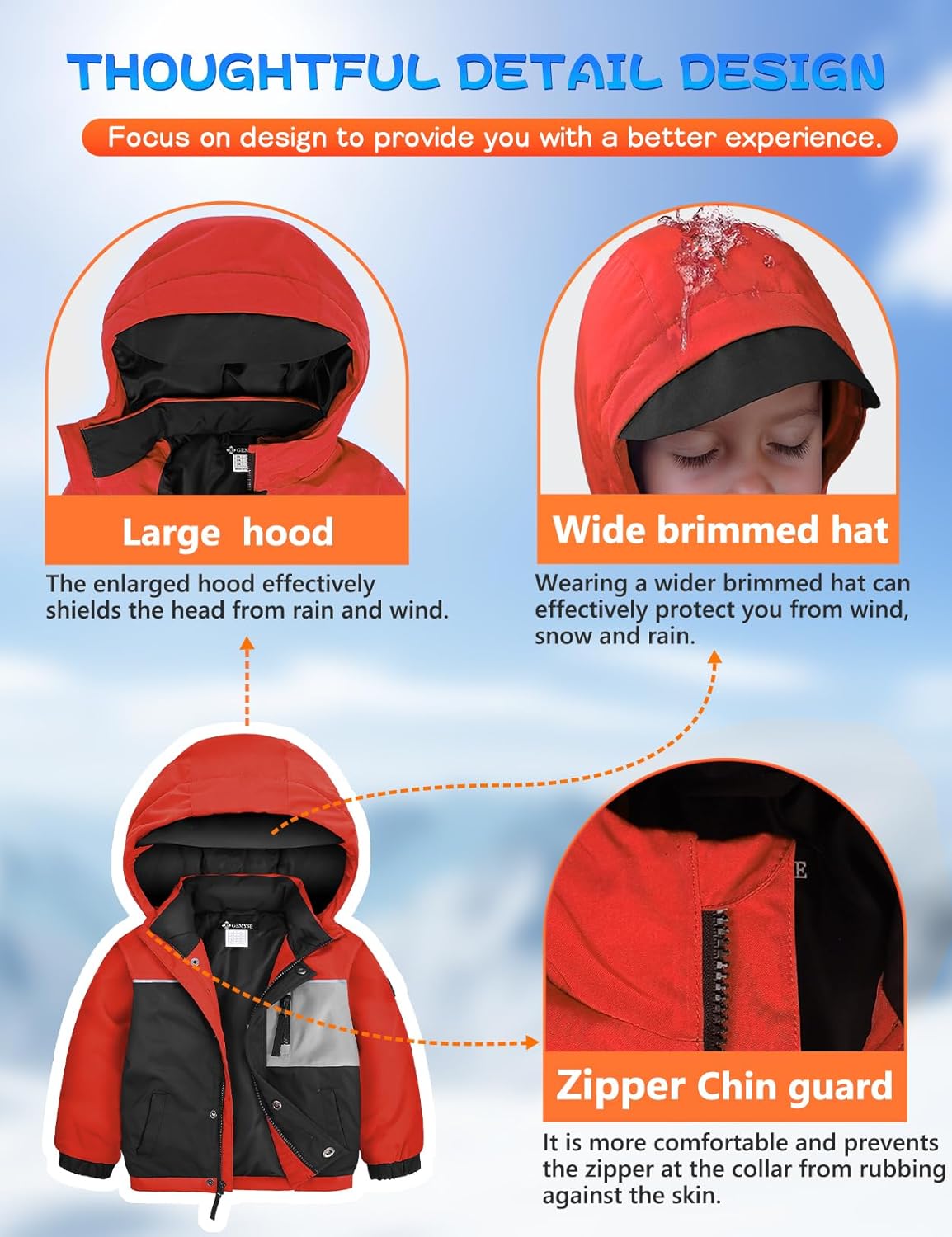 GEMYSE Toddler Boys Winter Coat Waterproof Ski Snow Jacket with Hood Thicken Warm Baby Jacket Outerwear