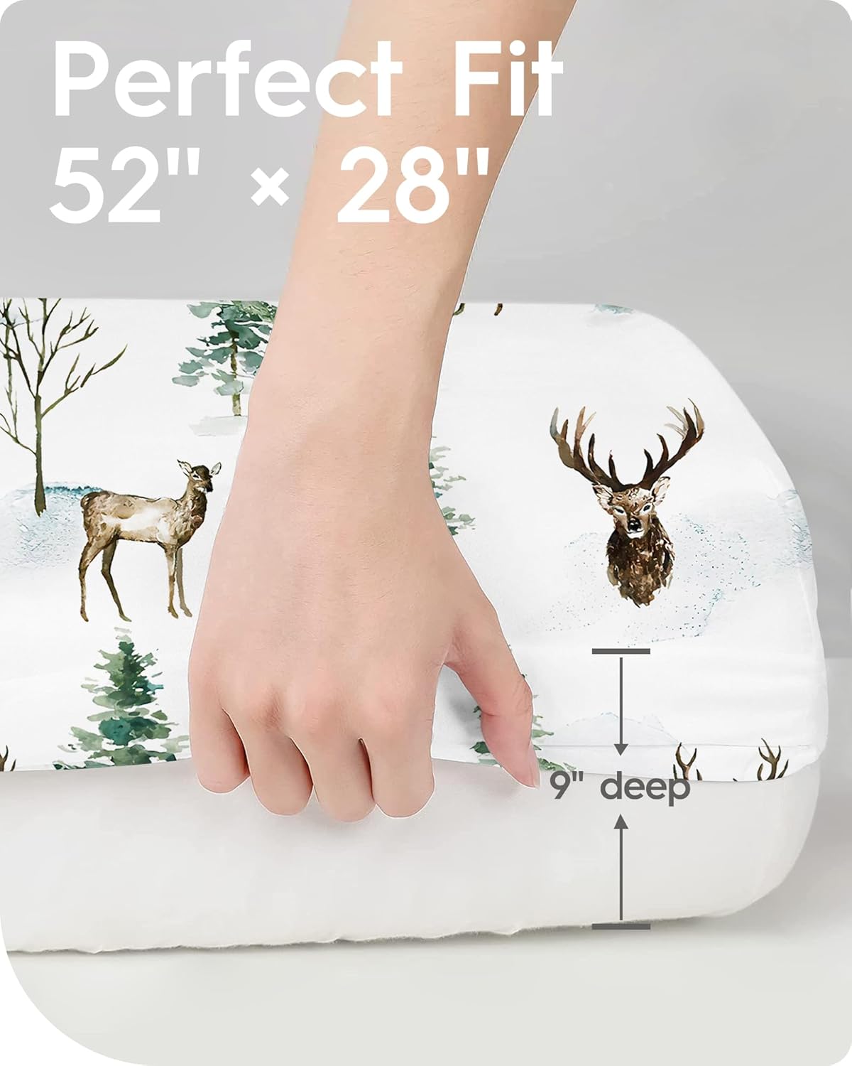 Crib Sheet Netural, Premium Soft Jersey Knit Fitted Crib Sheet, Crib Mattress Sheet, 28''x52''x9'' Extra Deep Pocket (Deer & Bear)
