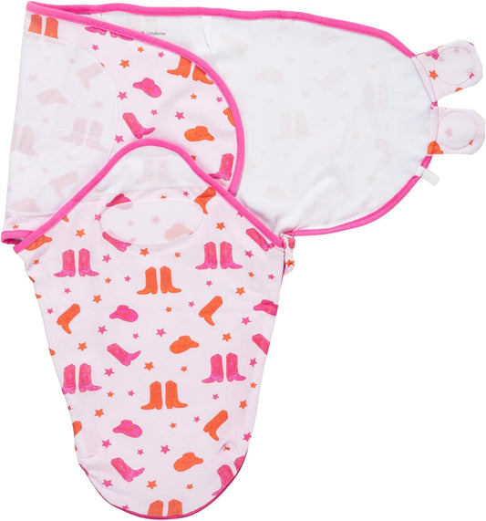 LollyBanks Baby Swaddles 100% Organic Cotton, 0-3 Months Baby Girl Swaddles with Easy Change Zipper, Swaddle Sack for Newborn Girls (Pink Boot Print)