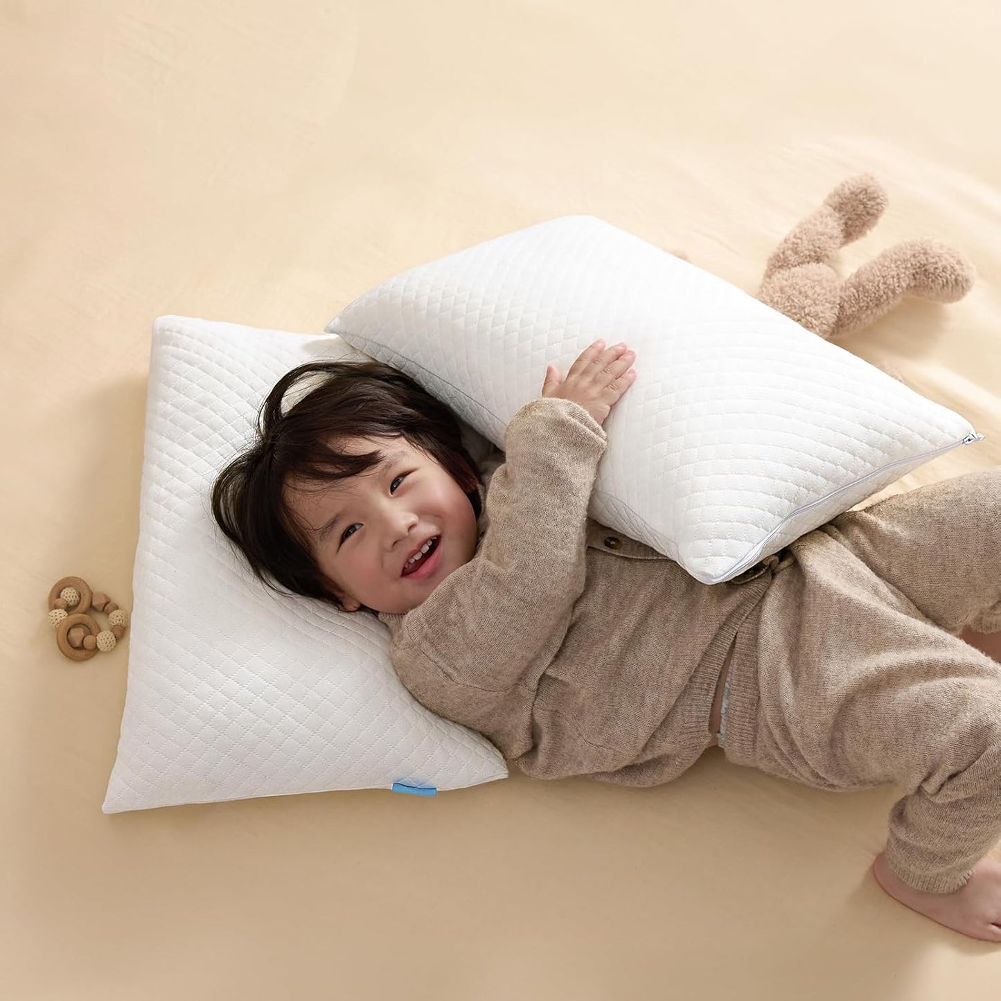 Memory Foam Toddler Pillow Pack of 2,20X14' Kids Pillow with Machine Washable Pillowcase Rayon Derived from Bamboo,Adjustable Height Toddler Pillows for Sleeping 2-6 Years Old(White)