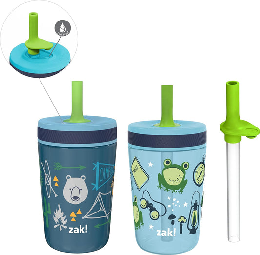 Zak Designs Campout and Camping Kelso Tumbler Set, Leak-Proof Screw-On Lid with Straw, Bundle for Kids Includes Plastic and Stainless Steel Cups with Bonus Sipper, 3pc Set, Non-BPA,15 fl oz