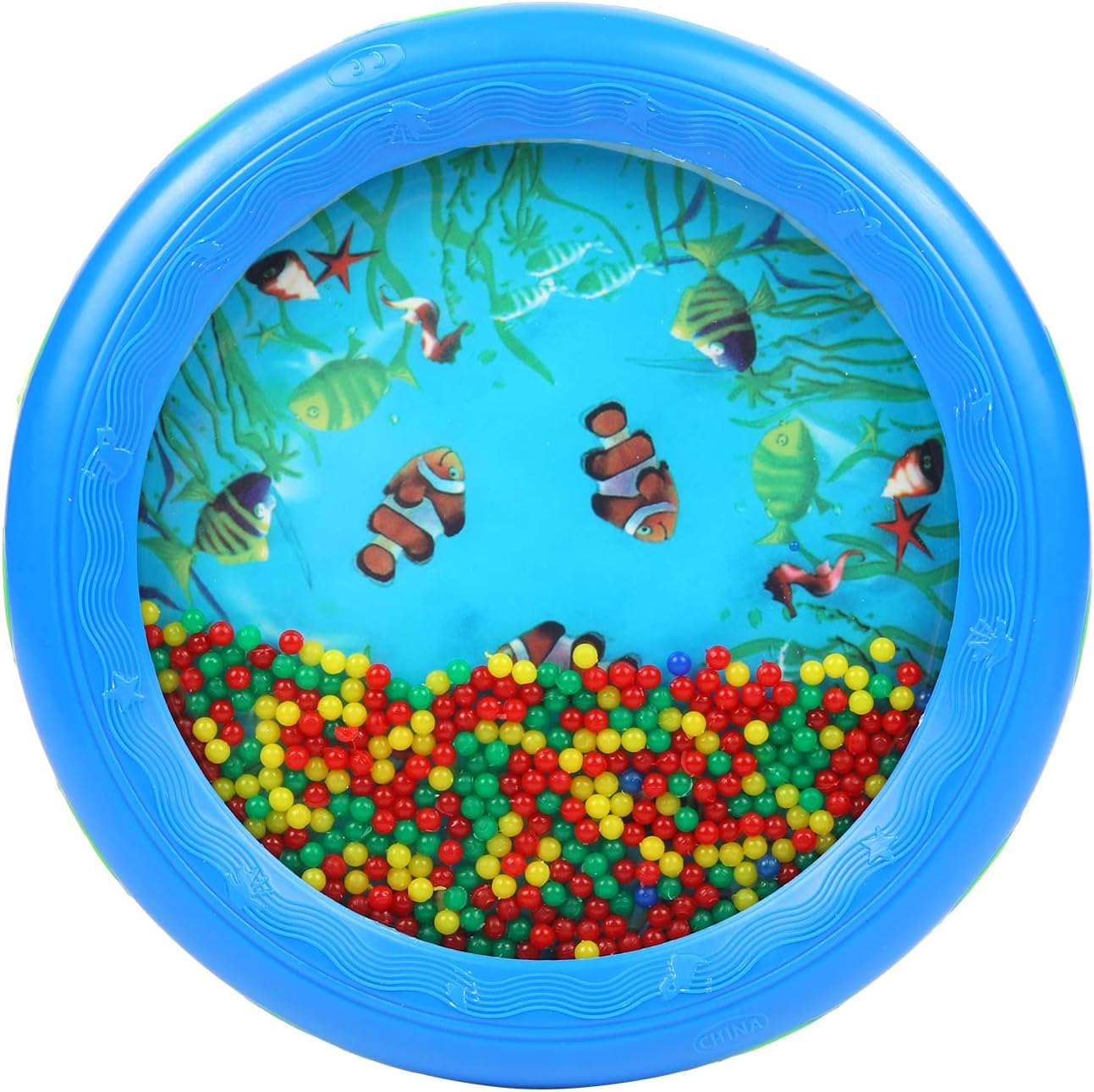 Musfunny Ocean Drum Wave Bead Drum Gentle Sea Sound Music Gift Musical Educational Sea Sound Drum Tool for Kid Child Baby (Blue)