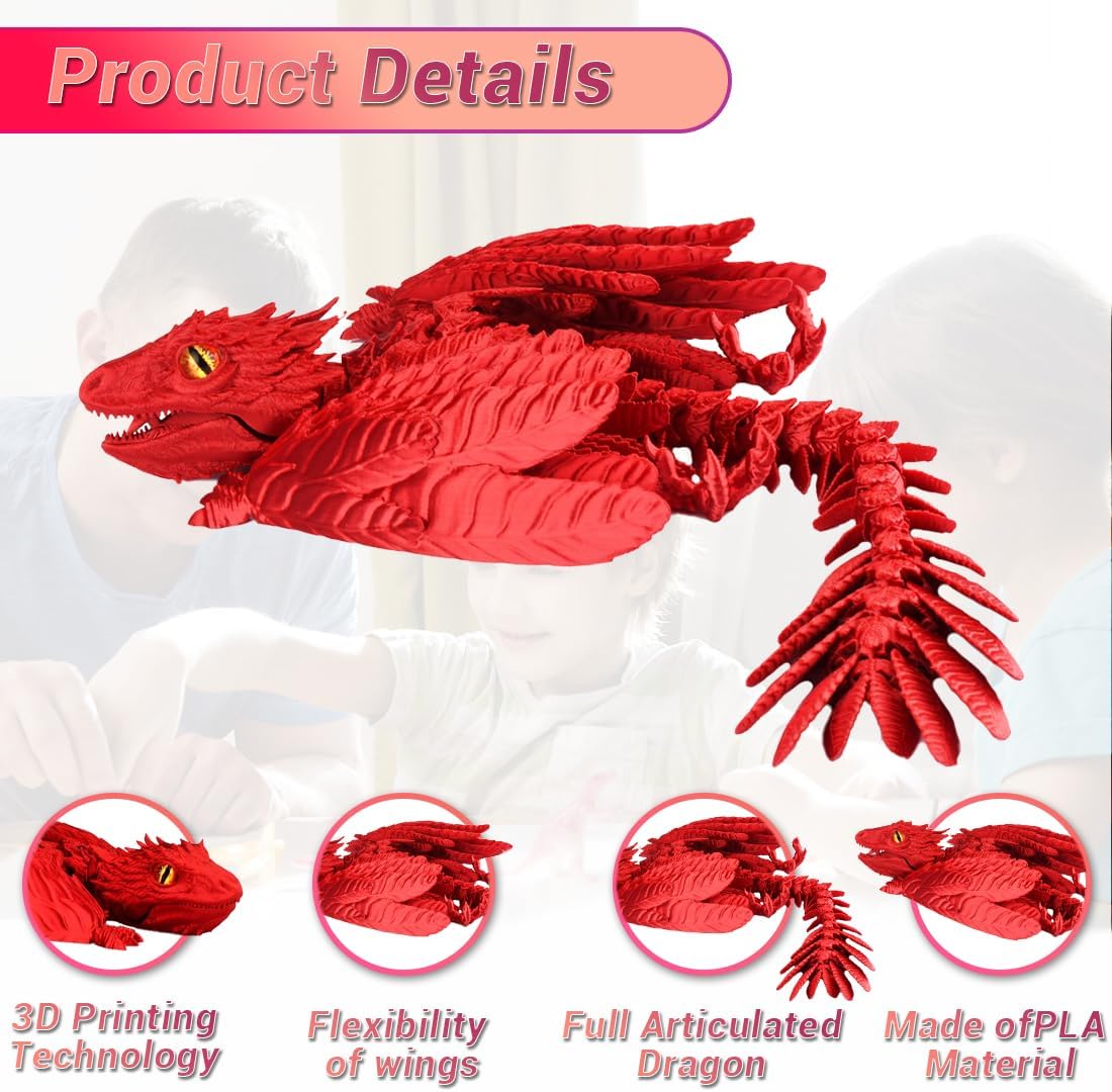 3D Printed Dragon, Feathered Wyvern Dragon, Articulated Dragon, Fidget Dragon Toys for Adult, Home Office Decor Executive Desk Toy