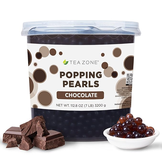 Tea Zone [7 Pounds] Chocolate Popping Pearls for Boba Tea Beverages, Sweets, Ice Cream Topping | B2071
