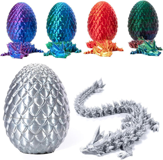 Executive Desk Toys Easter Egg, 3D Printed Dragon, 3D Dragon Eggs with Dragon Inside, Dragon Toy Dragon Egg Fidget Toy, Fidget Toys for Autism/ADHD (Silk Silver)