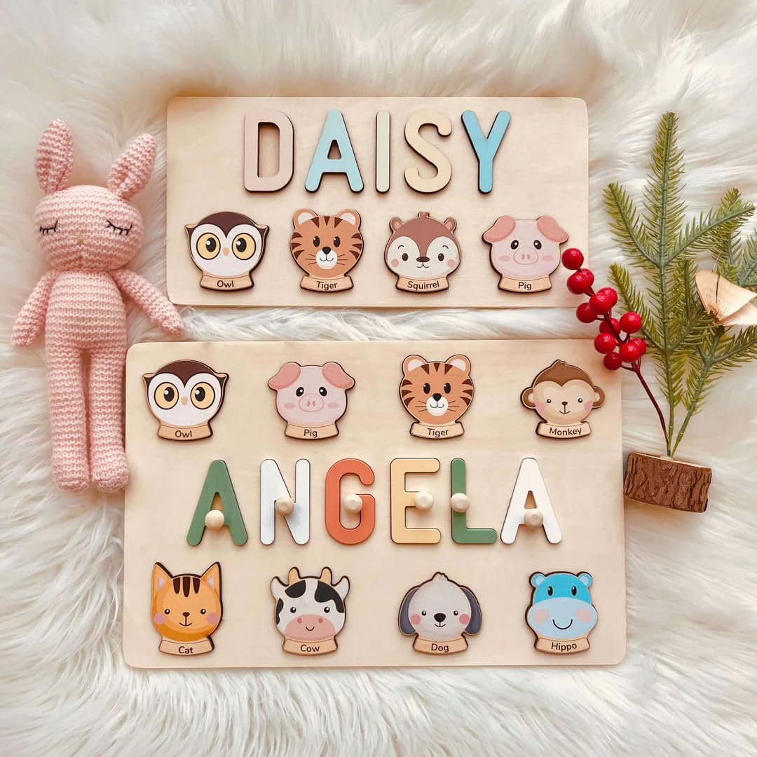 Personalized Name Puzzle for Kids, Personalized Baby Gifts Custom Name Puzzles for Toddlers 1-3 Animal Puzzle, Customized 1st Birthday for Girls & Boys Wooden Puzzle Montessor Toys for Kids