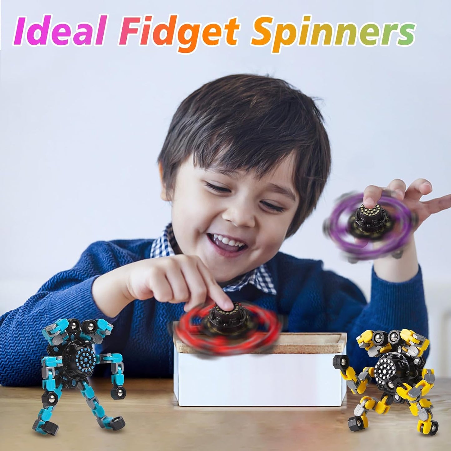 Transformable Fidget Spinners 2 Pcs for Kids and Adults Stress Relief Sensory Toys for Boys and Girls Fingertip Gyros for ADHD Autism for Kids