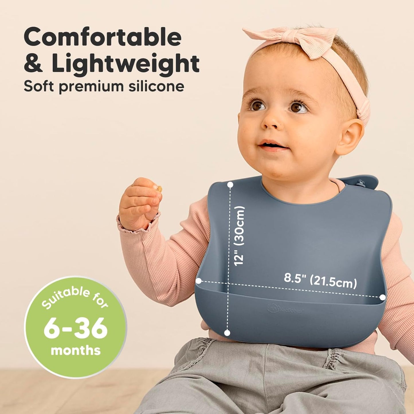 KeaBabies 2-Pack Silicone Baby Bibs for Eating - Sturdy Food-Grade Silicone Bibs for Babies Girl, Boy, Large Food Catcher, Clean & Put On Easily, Waterproof Toddler Feeding Essentials (Slate)