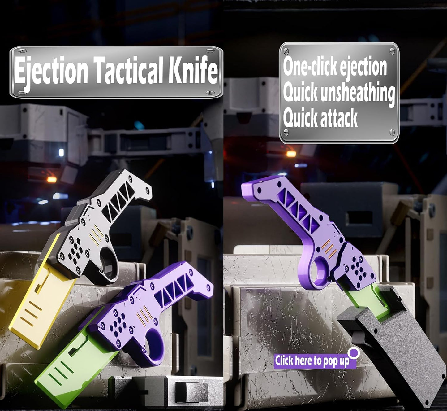 Carrot Radish Catapult Knife- Stress Relief Fidget Toy with Decompression Features - 3D Printed Practice Prop EDC Purple Green PUGR-N1