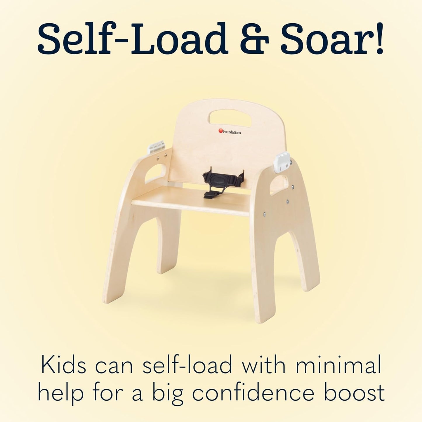 Foundations Easy Serve 13" Wood Feeding Chair for Toddlers, Adjustable Harness, Removable Dishwasher Safe Tray, “No Tip” Base, Baltic Birch Plywood